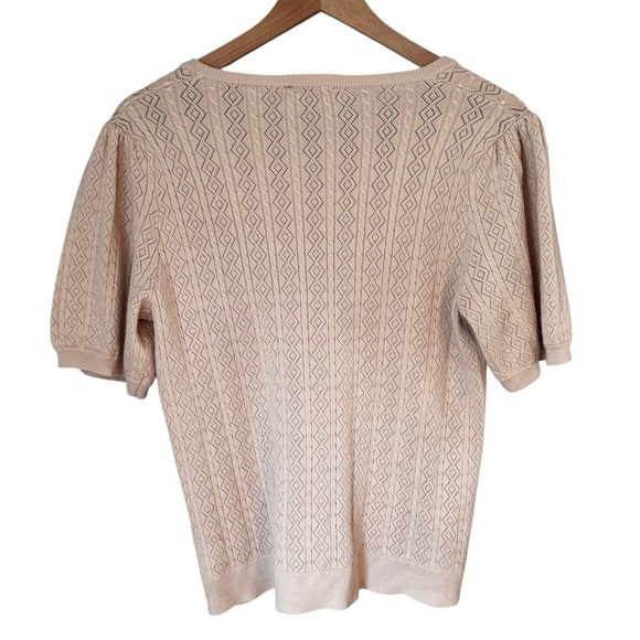 Adrianna Papell Women’s Baby Pink Pointelle Knit Puff Sleeve Sweater Sz XL - Picture 2 of 8